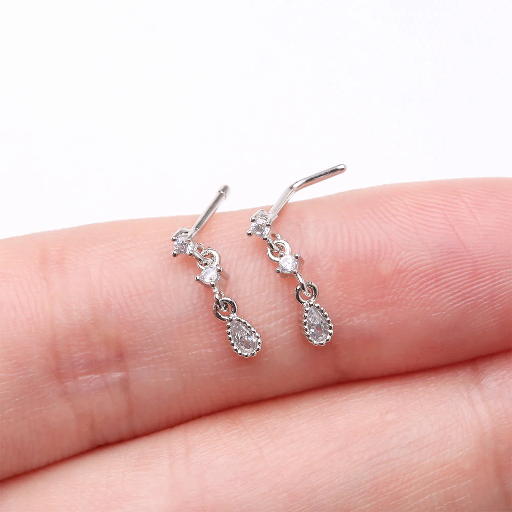 Fairytale Droplets Multi-Gem Teardrop Dangle Nose Stud Ring - Image 4