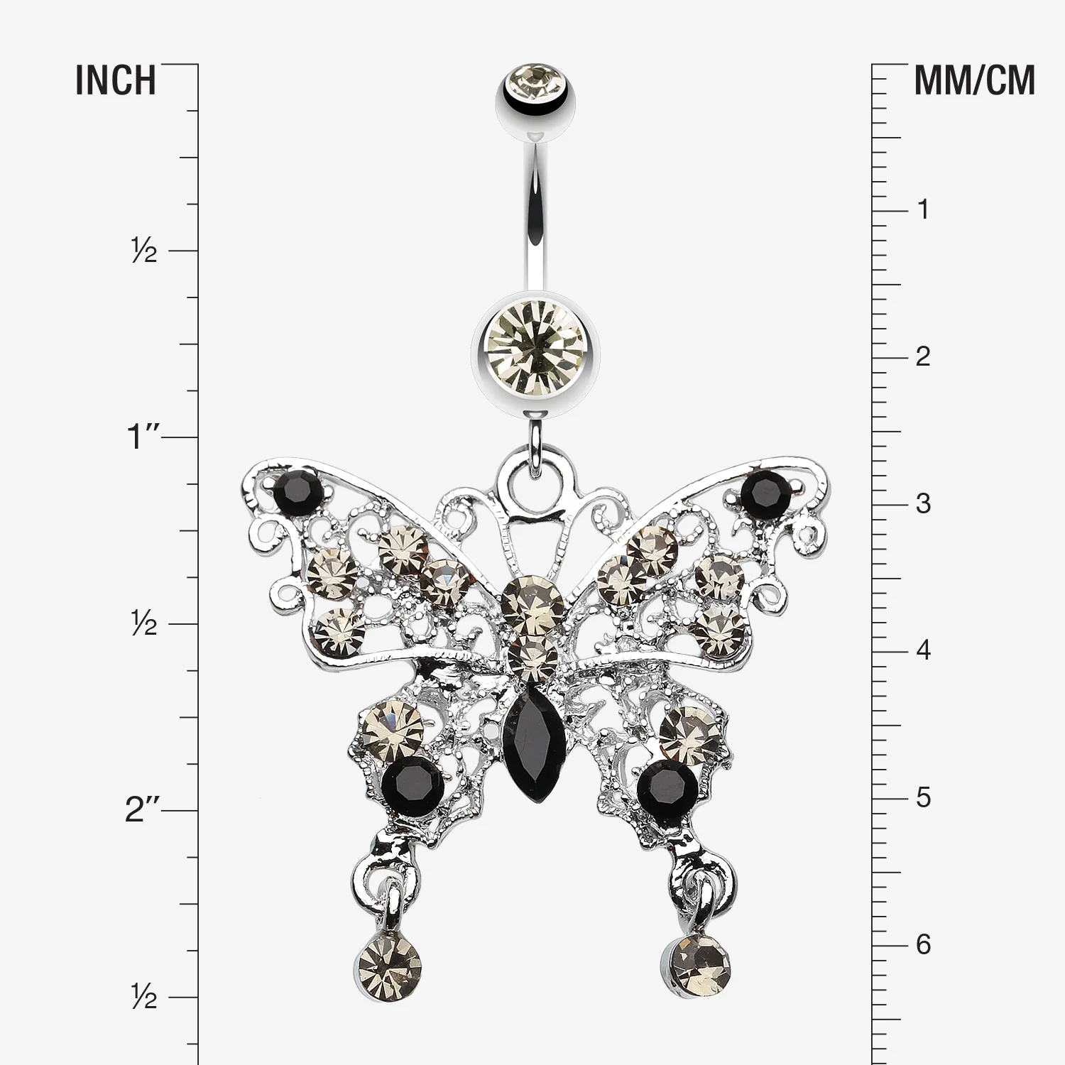 Fancy Gem Butterfly Belly Button Ring - Image 2