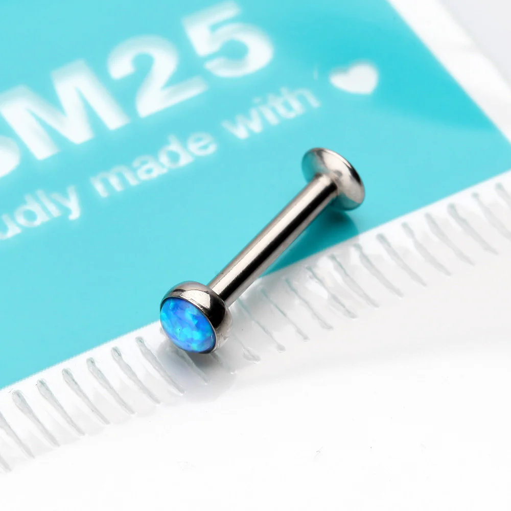 Fire Opal Bezel Set Top Threadless Push-In Steel Labret - Image 4