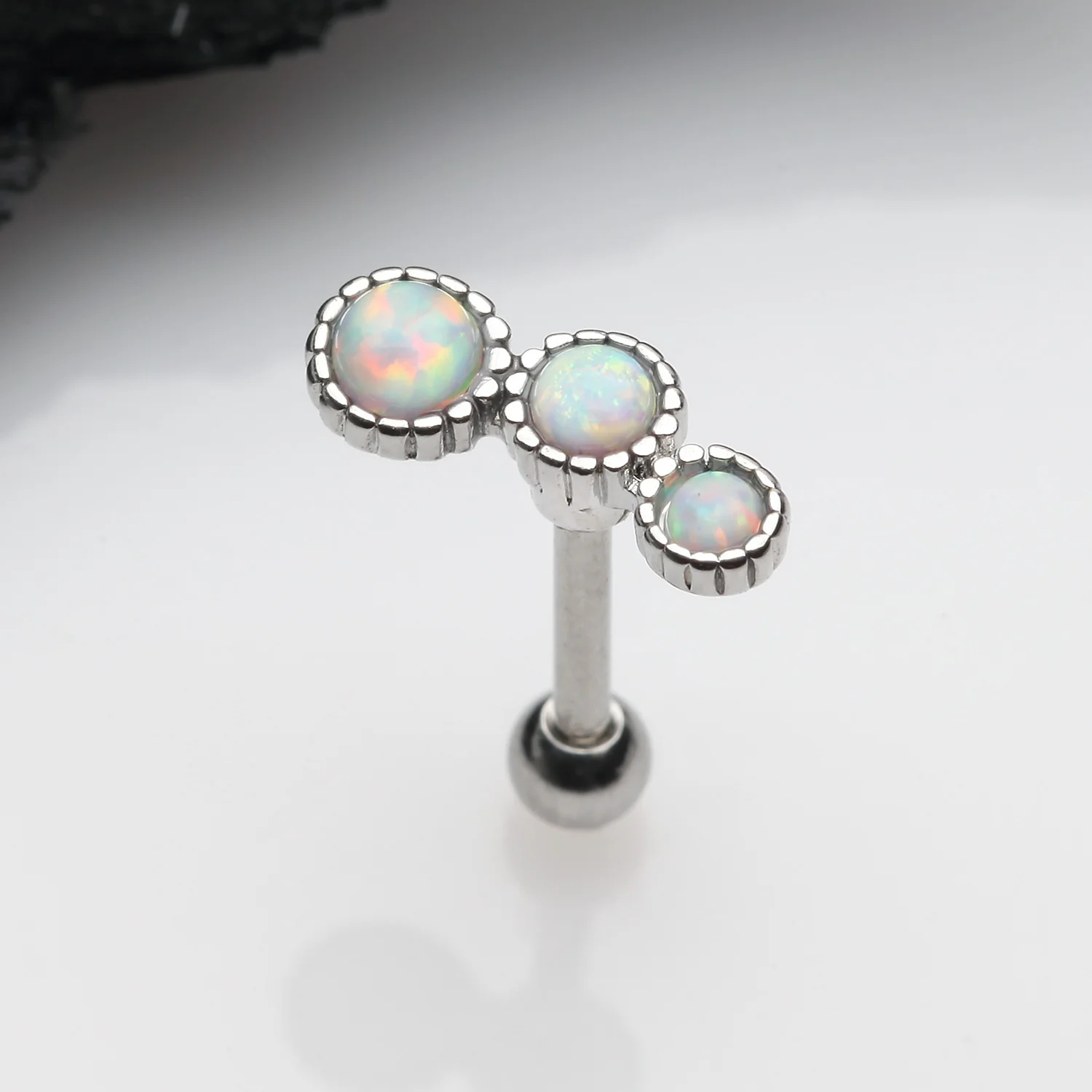 Fire Opal Bubble Trio Sparkle Cartilage Tragus Barbell Earring - Image 2