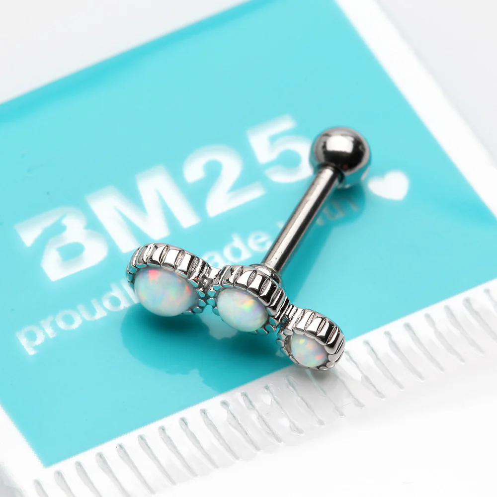 Fire Opal Bubble Trio Sparkle Cartilage Tragus Barbell Earring - Image 3