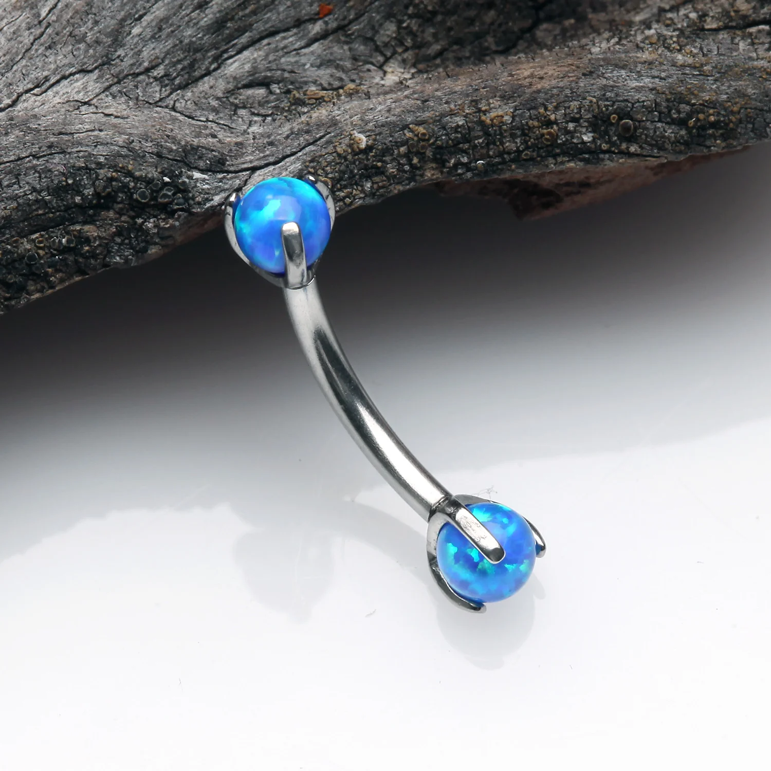 Fire Opal Claw Prong Set Sparkle Internally Threaded Curved Barbell - Image 2