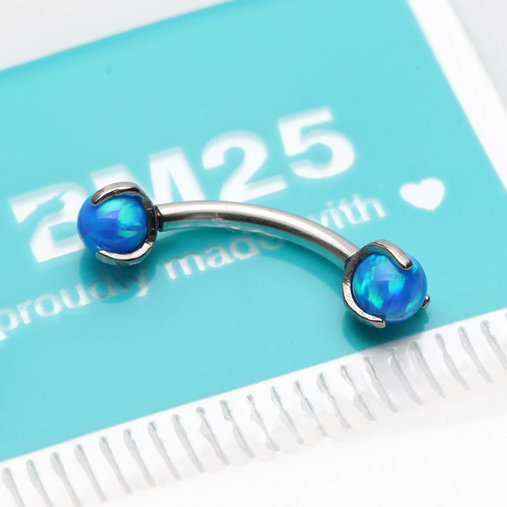 Fire Opal Claw Prong Set Sparkle Internally Threaded Curved Barbell - Image 3