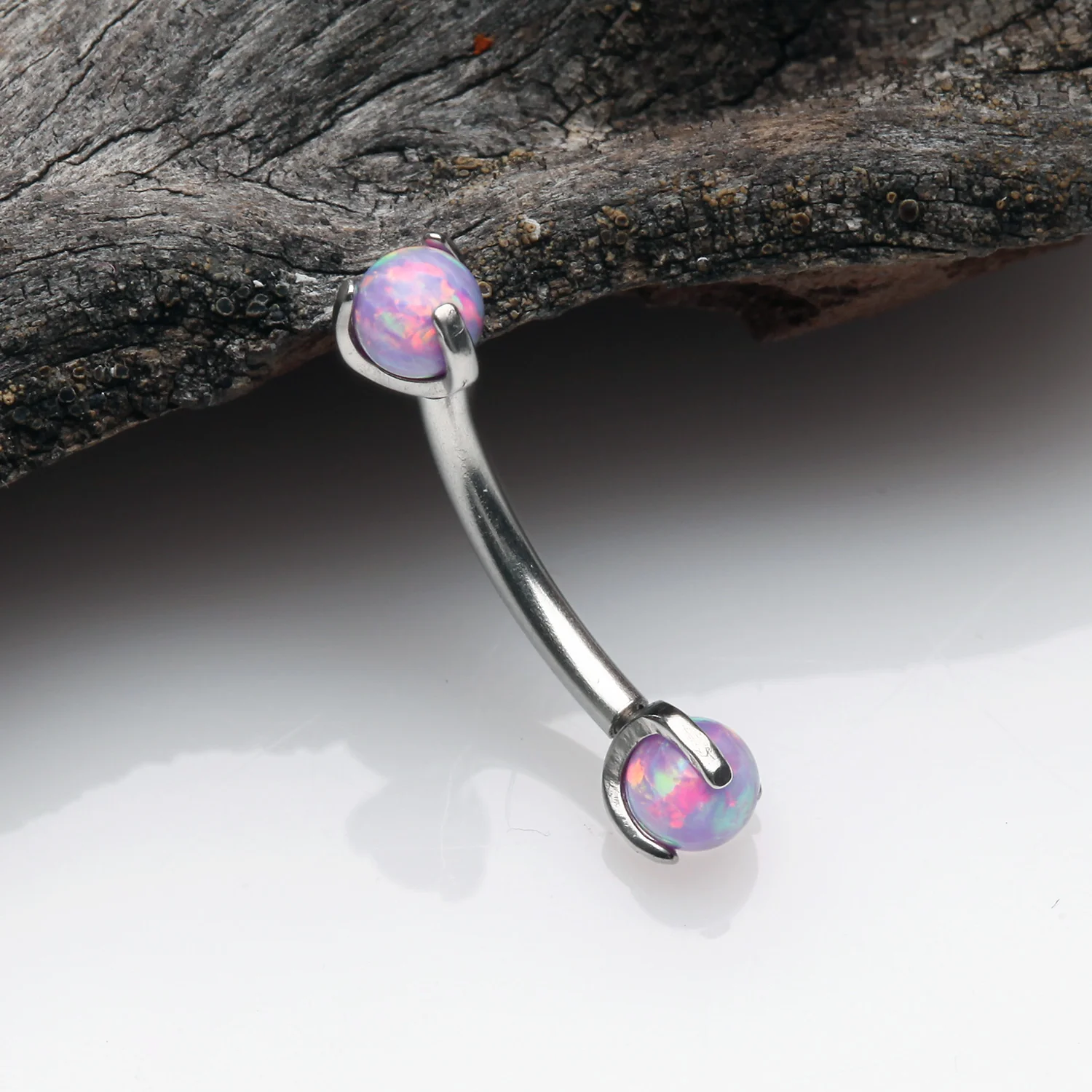 Fire Opal Claw Prong Set Sparkle Internally Threaded Curved Barbell - Image 2
