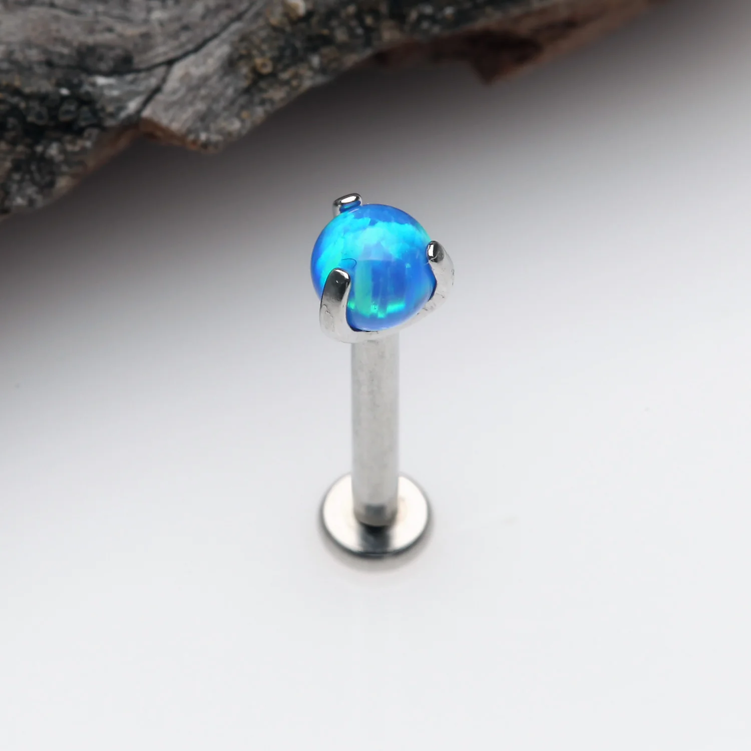 Fire Opal Claw Prong Set Sparkle Internally Threaded Labret - Image 2