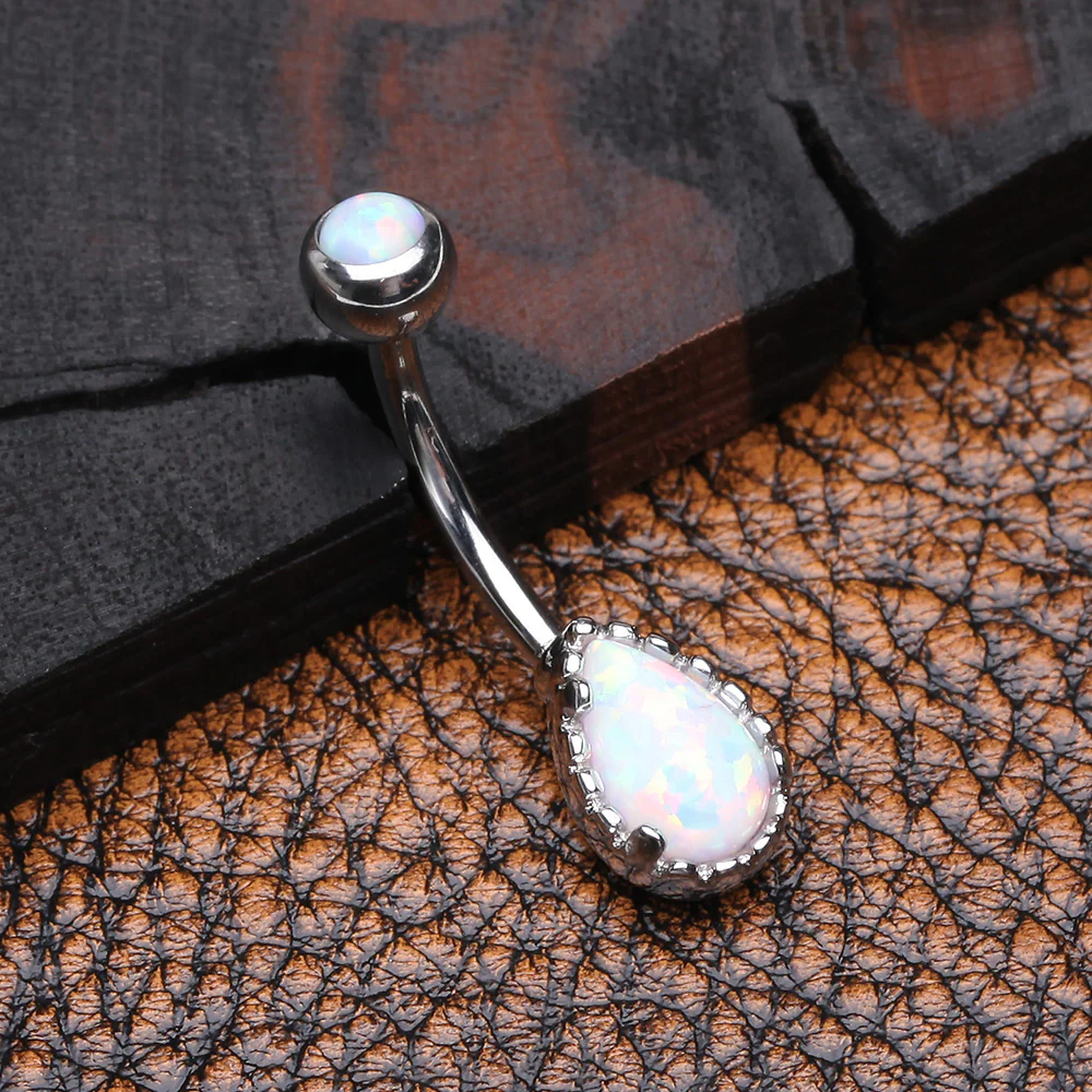 Fire Opal Elegance Teardrop Belly Button Ring - Image 3