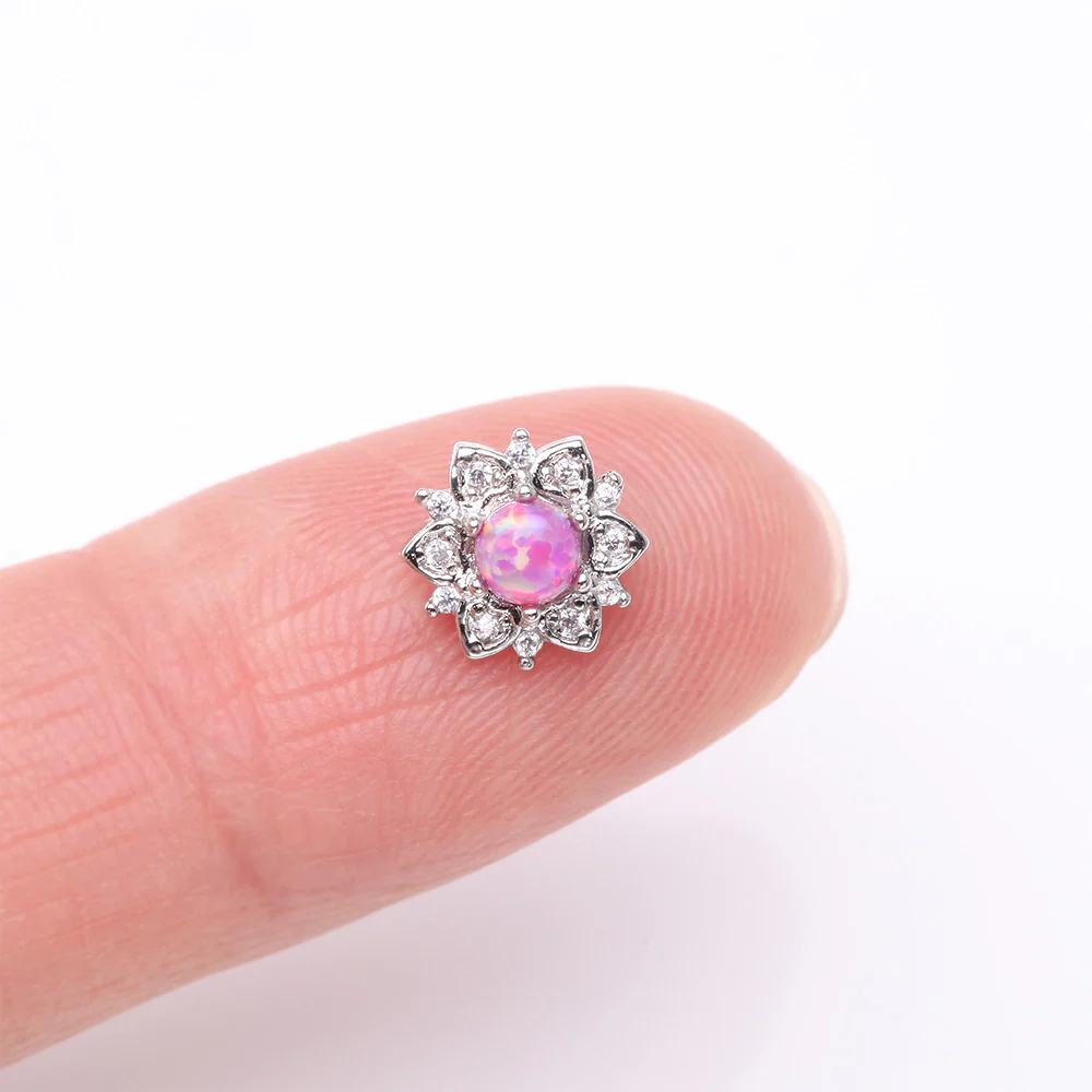 Fire Opal Flower Love Sparkle Dermal Anchor Top - Image 3