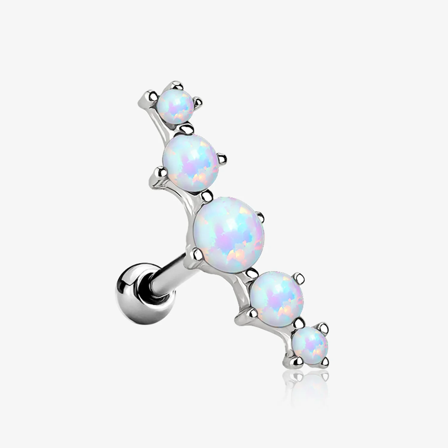 Fire Opal Journey Curve Prong Set Cartilage Tragus Barbell Earring