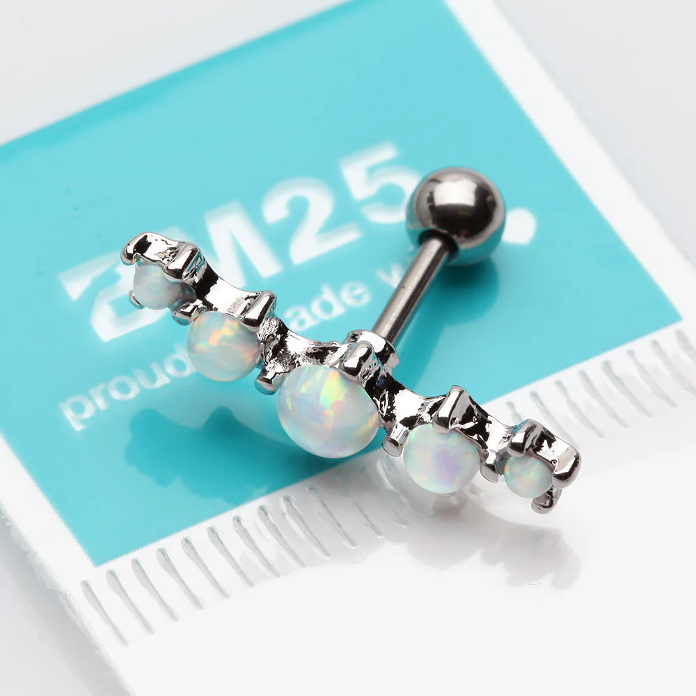 Fire Opal Journey Curve Prong Set Cartilage Tragus Barbell Earring - Image 3