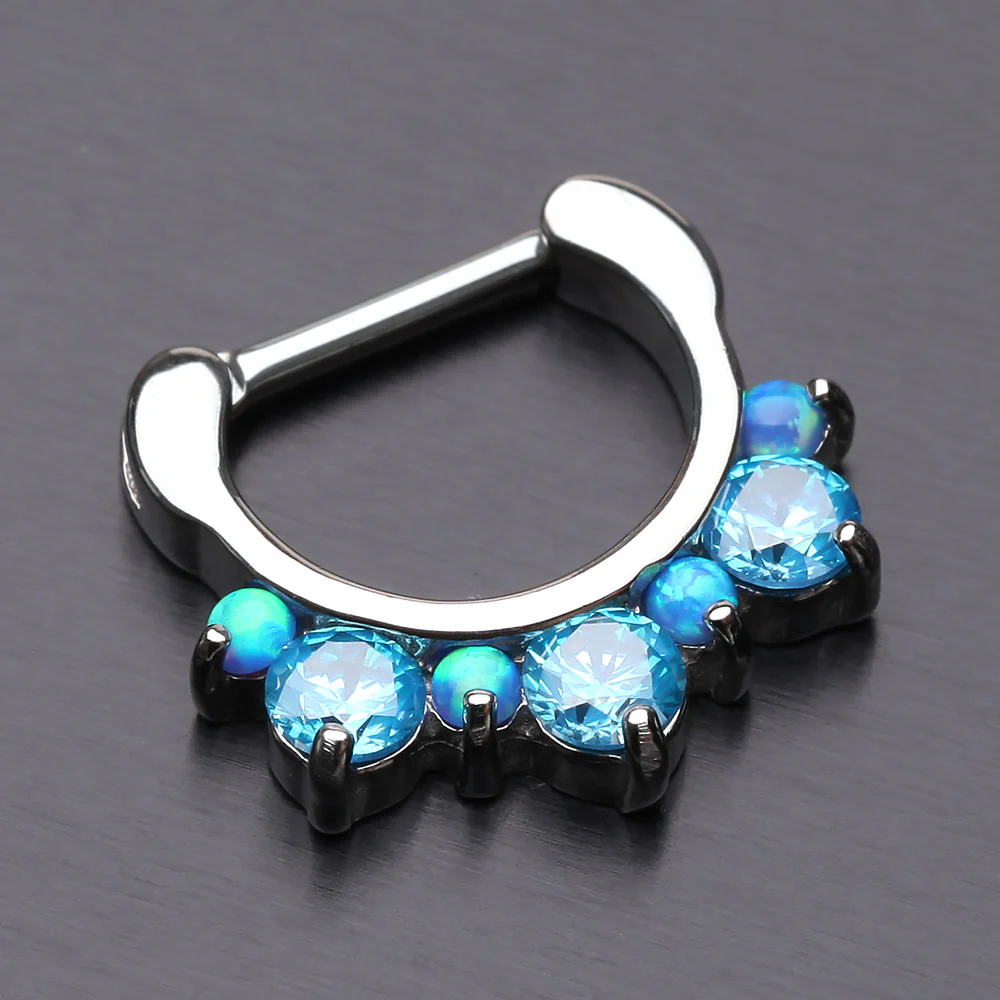 Fire Opal Multi Gem Sparkle Deuce Septum Clicker - Image 3