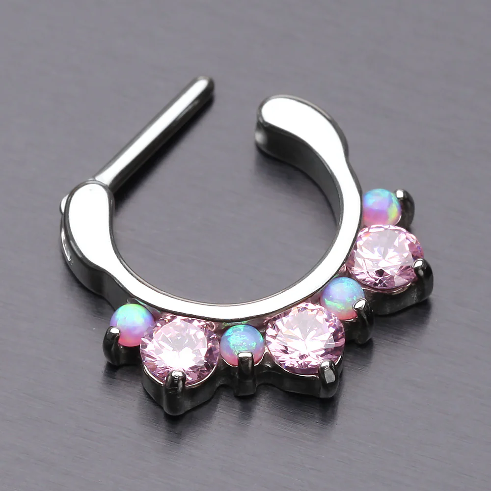 Fire Opal Multi Gem Sparkle Deuce Septum Clicker - Image 4