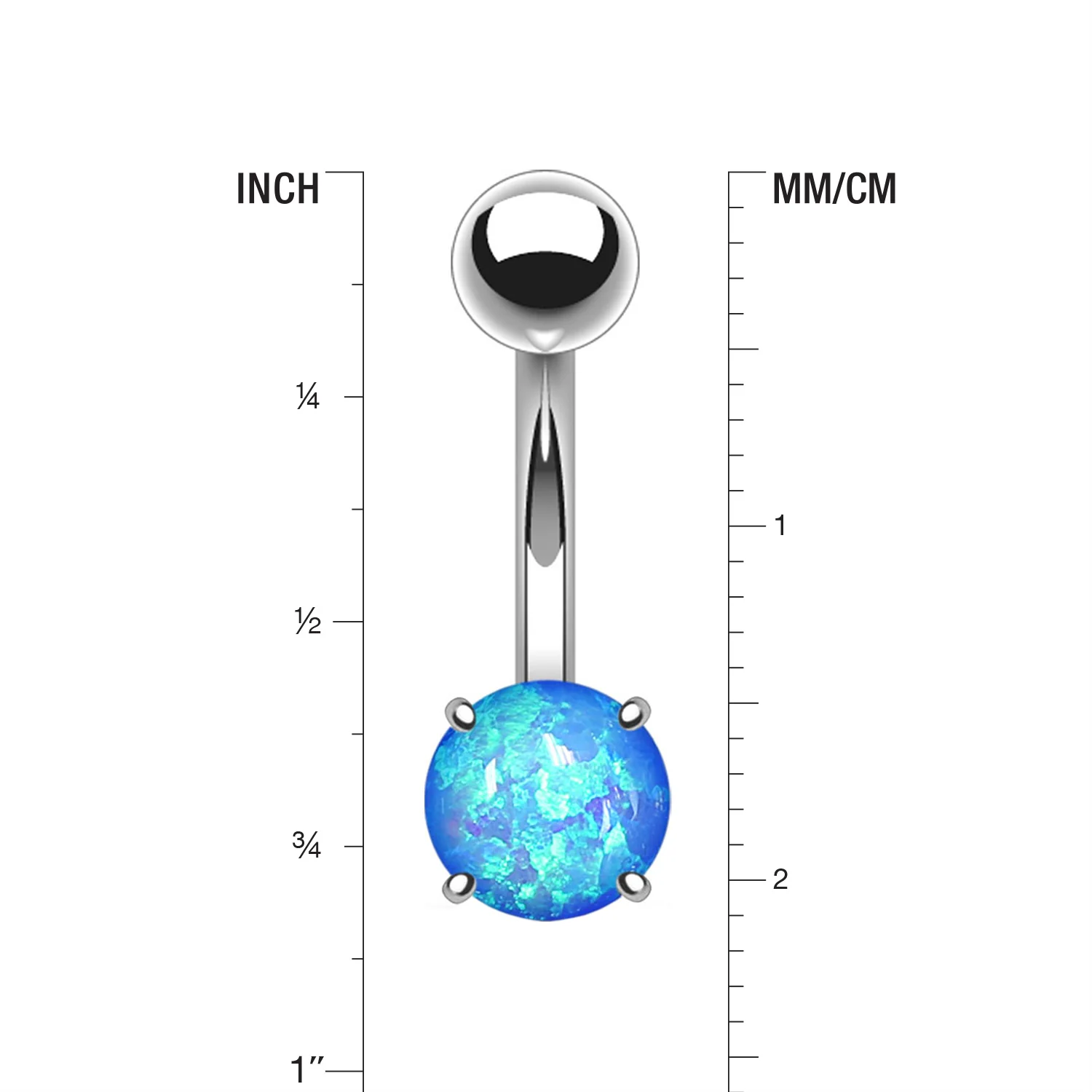 Fire Opal Prong Set Basic Steel Belly Button Ring - Image 2