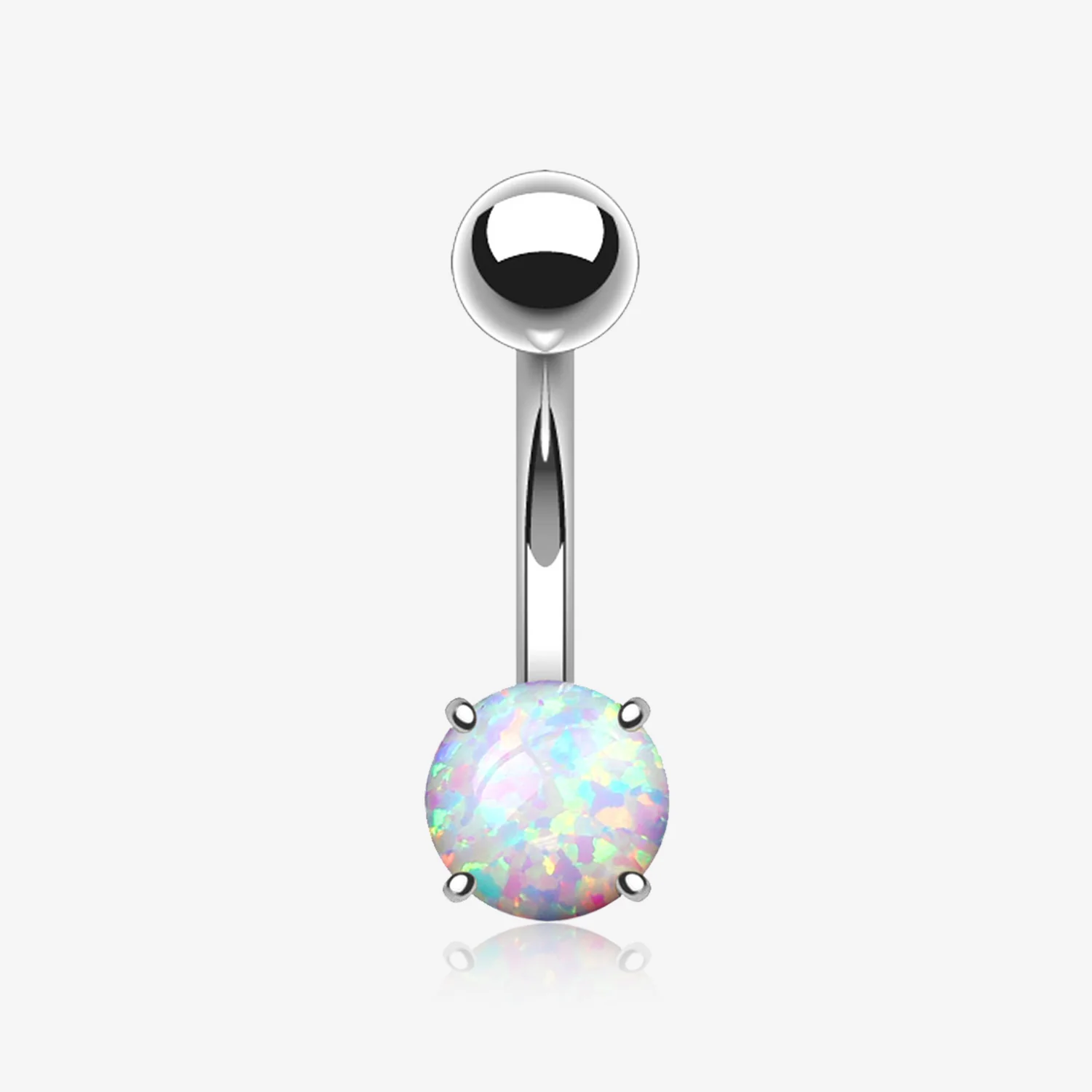 Fire Opal Prong Set Basic Steel Belly Button Ring