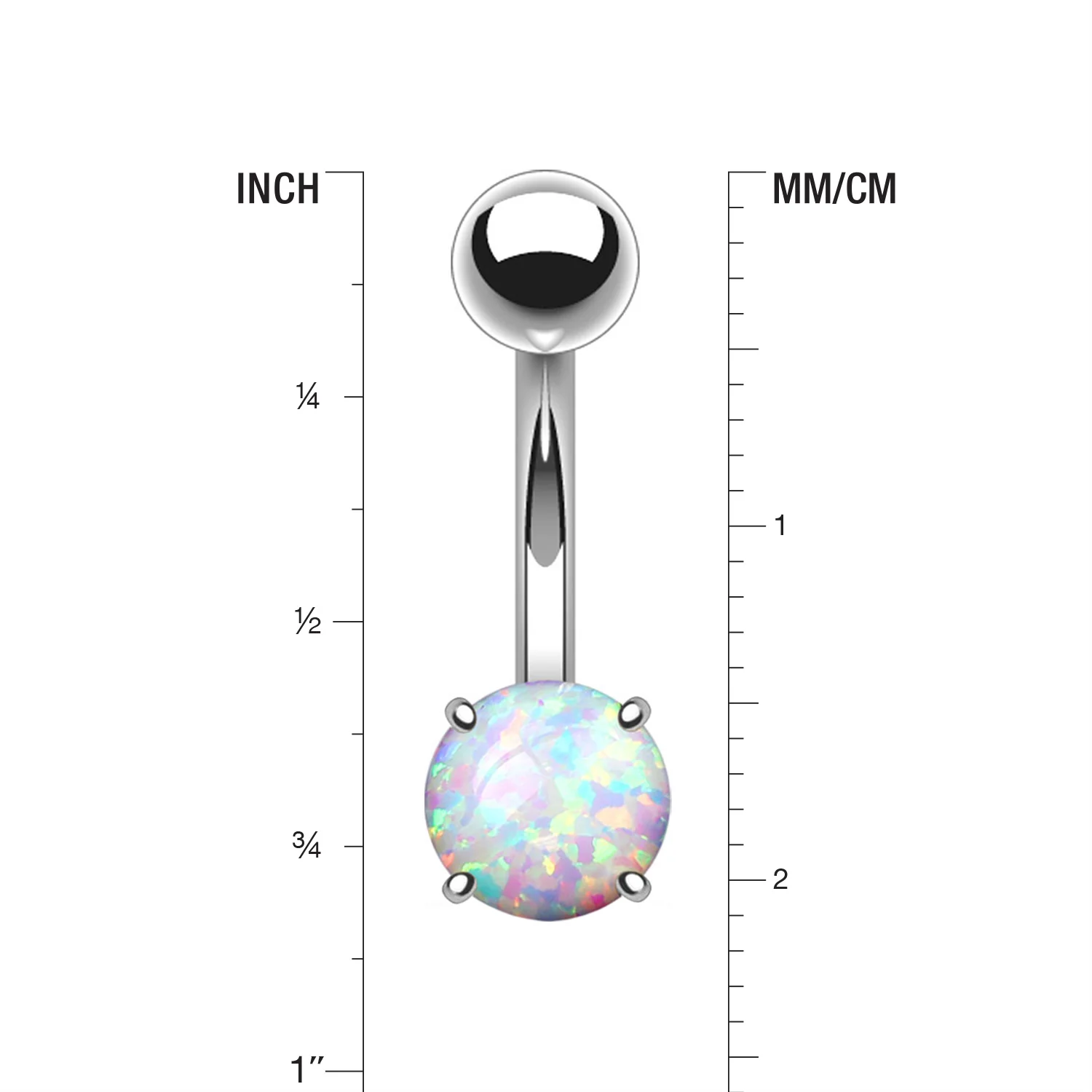 Fire Opal Prong Set Basic Steel Belly Button Ring - Image 2