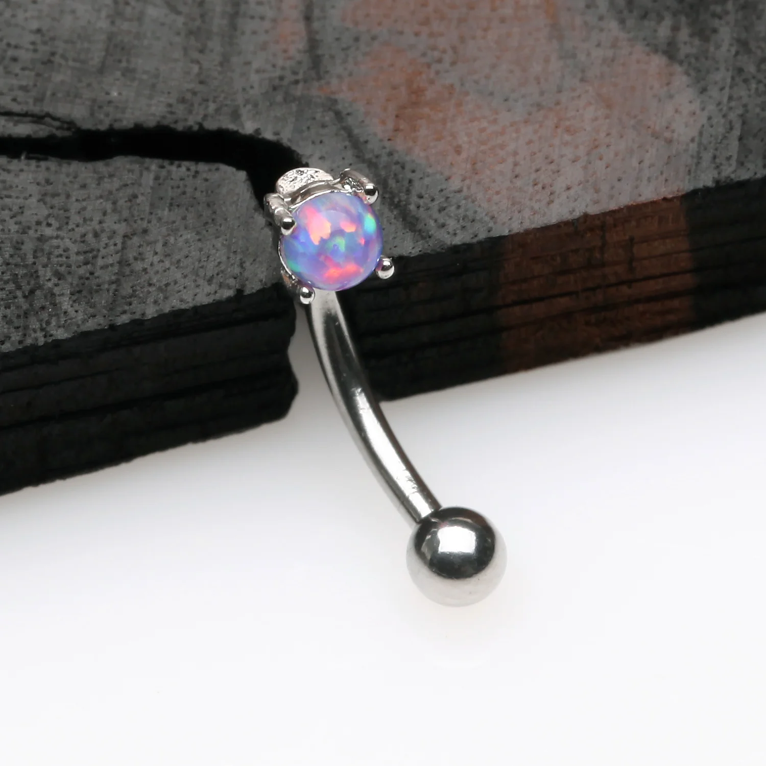 Fire Opal Prong Set Sparkle Curved Barbell - Image 2