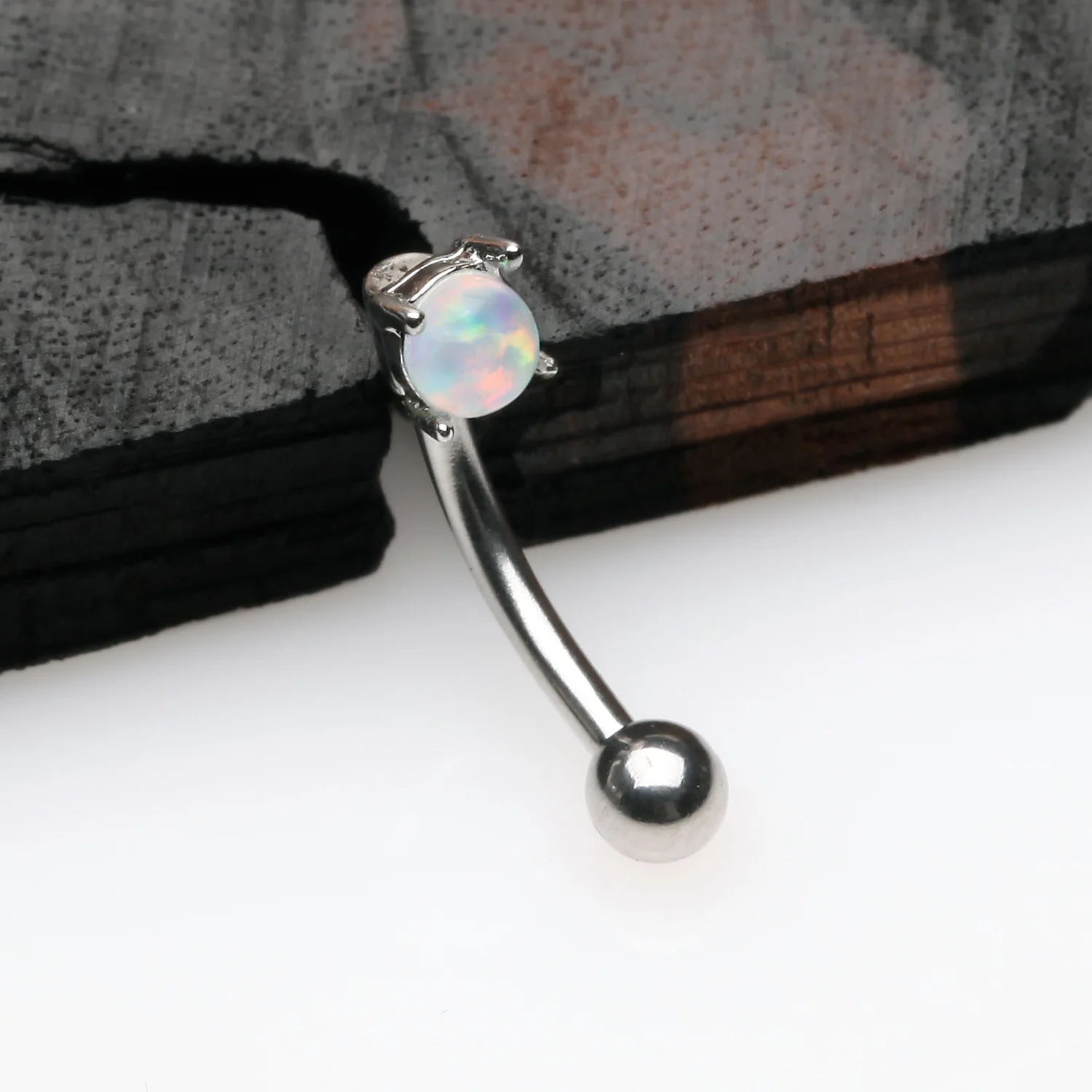 Fire Opal Prong Set Sparkle Curved Barbell - Image 2