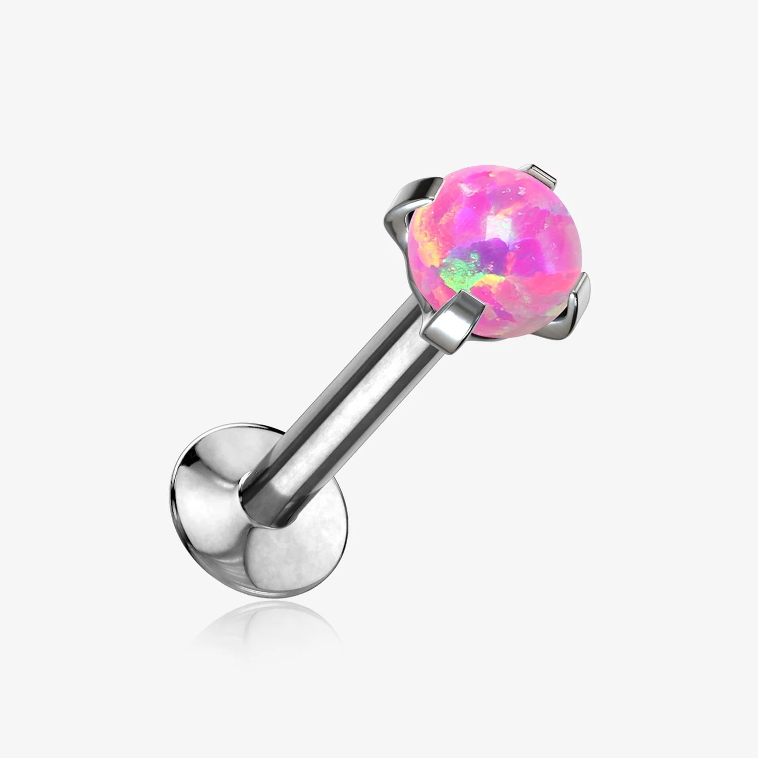 Fire Opal Prong Set Top Threadless Push-In Steel Labret