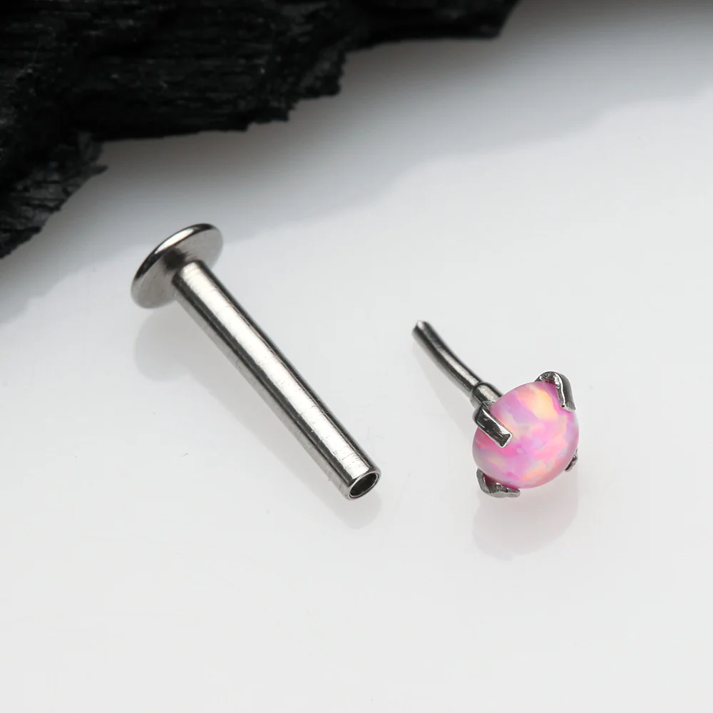 Fire Opal Prong Set Top Threadless Push-In Steel Labret - Image 3