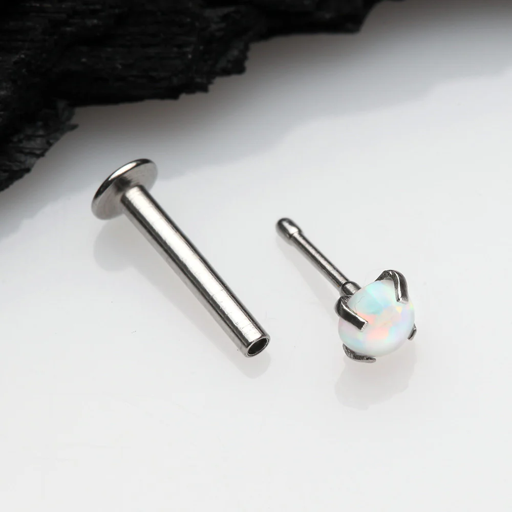 Fire Opal Prong Set Top Threadless Push-In Steel Labret - Image 3