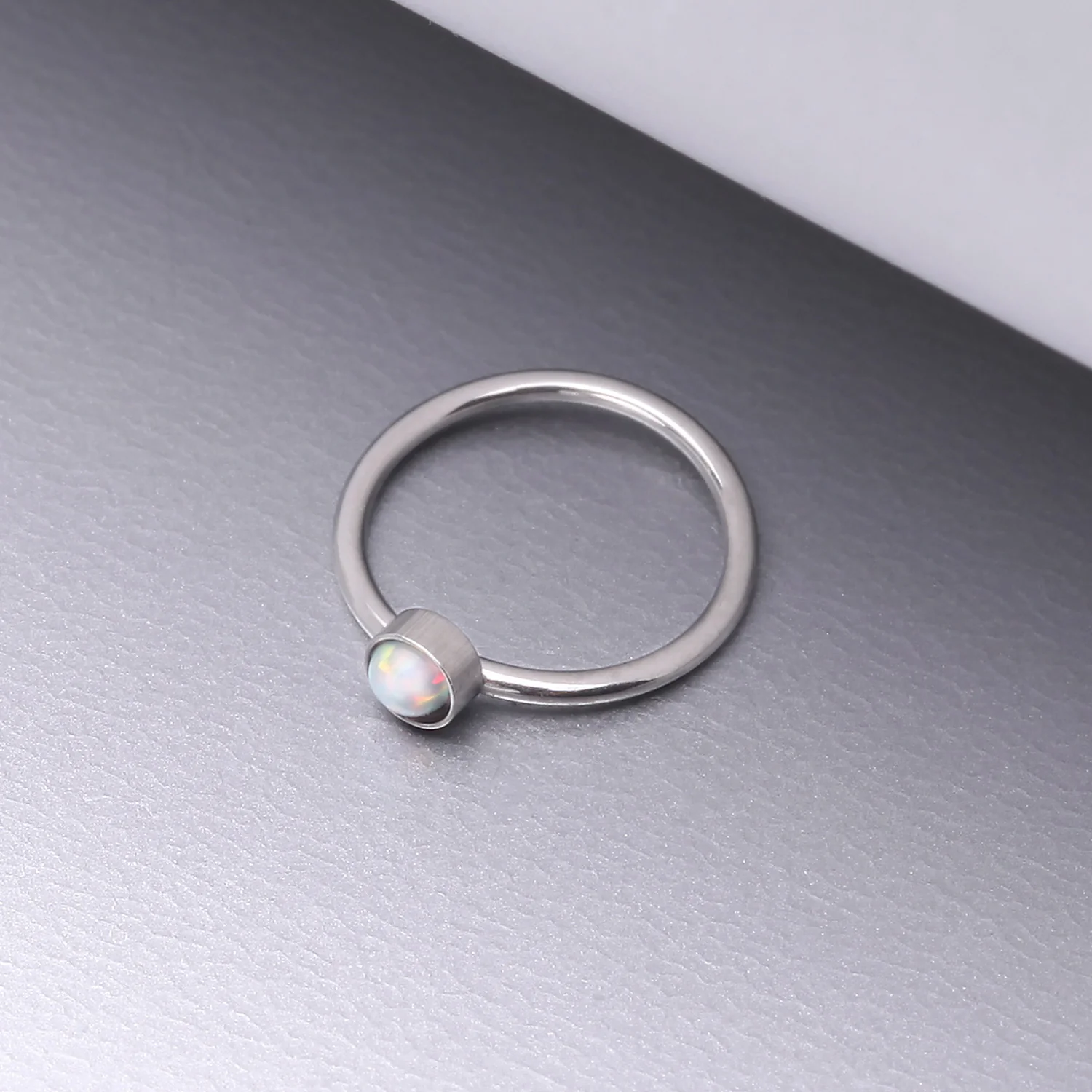 Fire Opal Sparkle Bezel Set Bendable Hoop Ring - Image 2