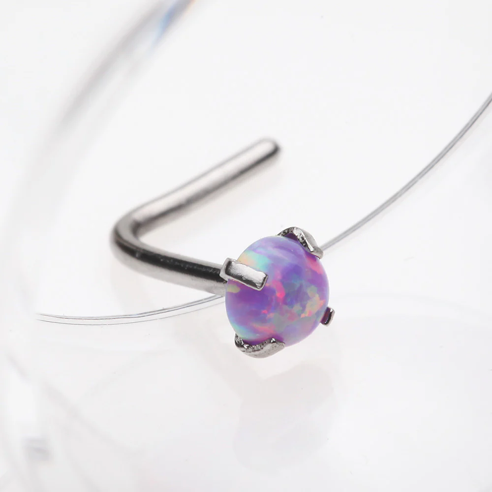 Fire Opal Sparkle Prong Set L-Shaped Nose Ring - Image 3