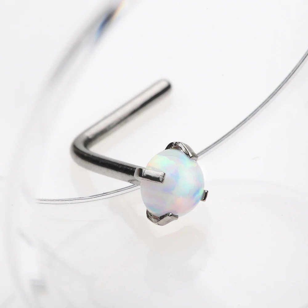 Fire Opal Sparkle Prong Set L-Shaped Nose Ring - Image 3