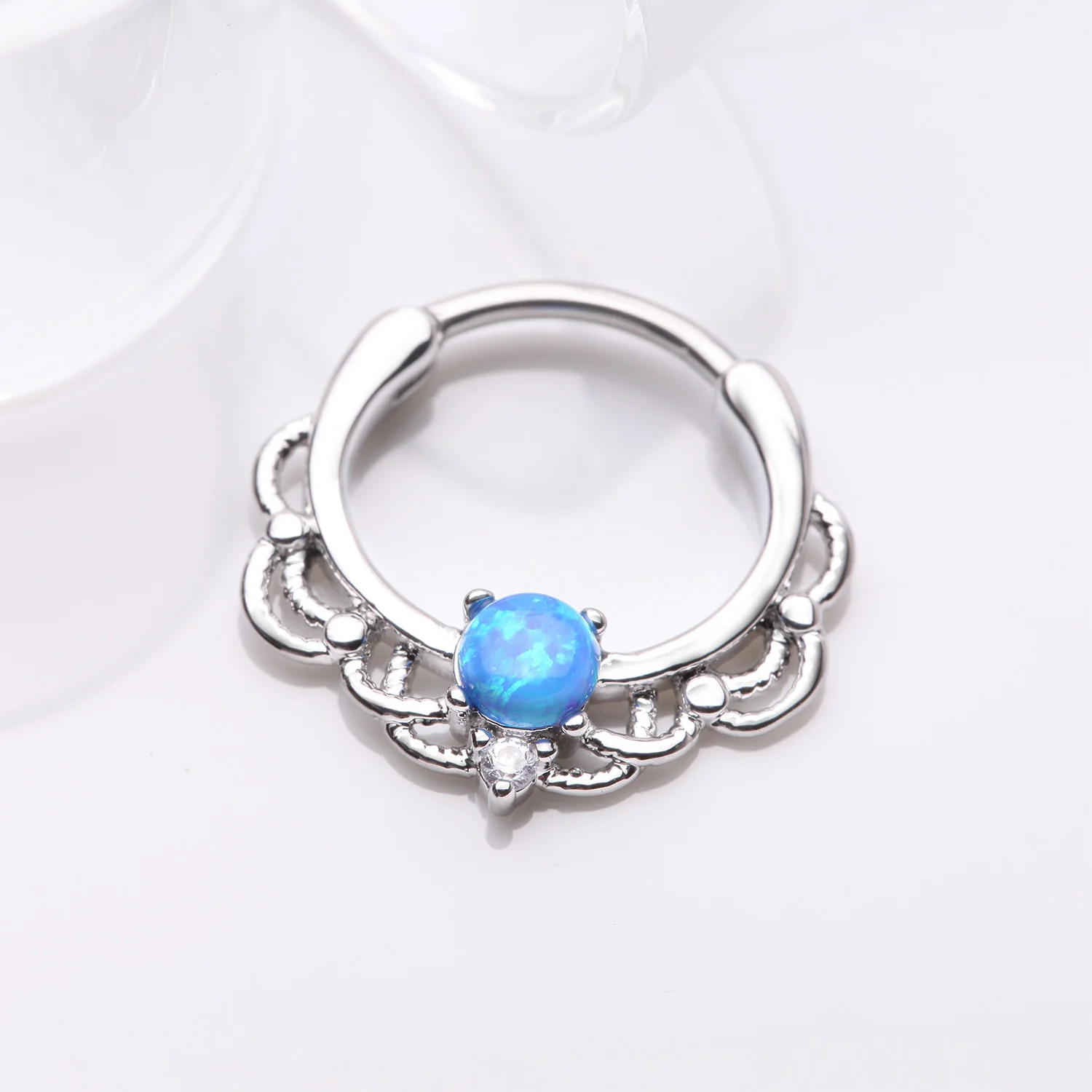 Fire Opal Sparkle Turan Clicker Hoop Ring - Image 2