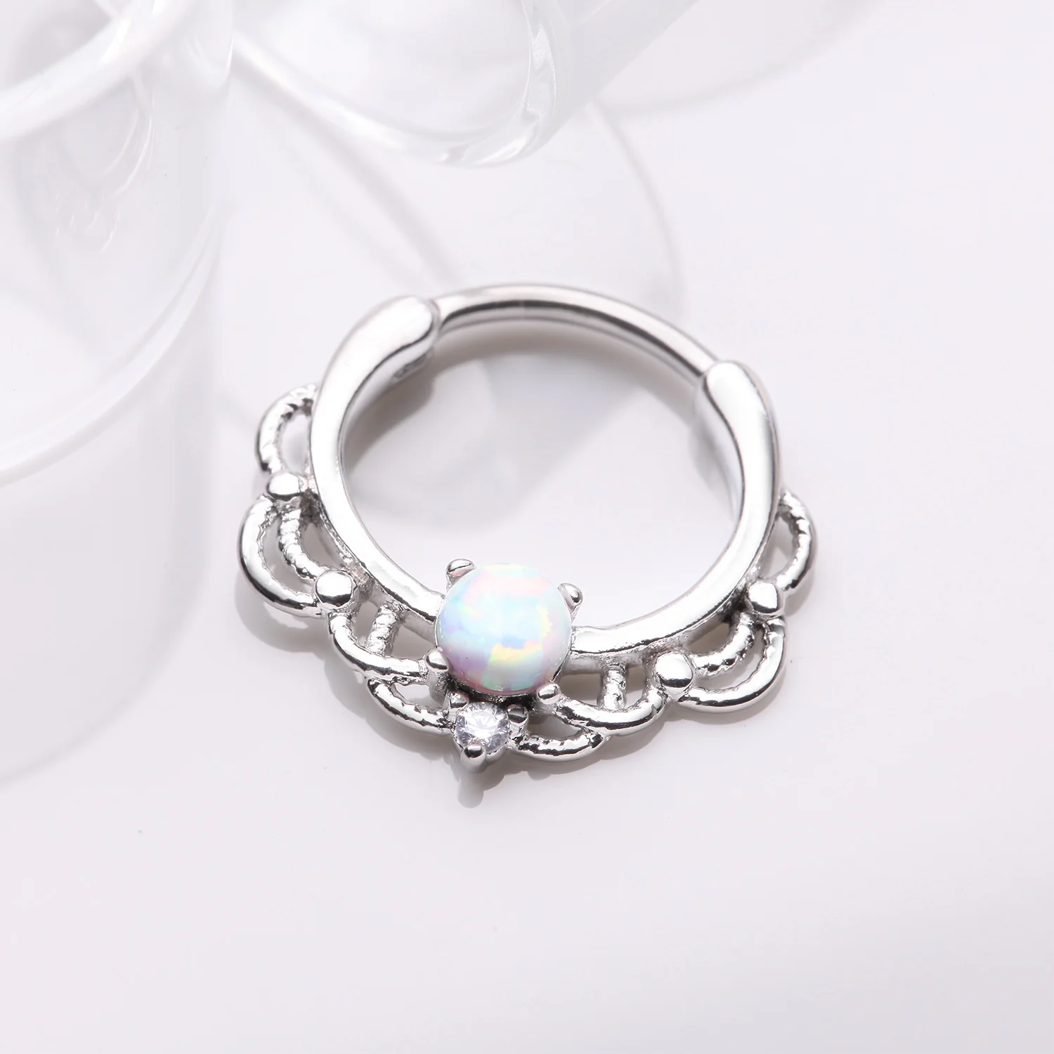 Fire Opal Sparkle Turan Clicker Hoop Ring - Image 2