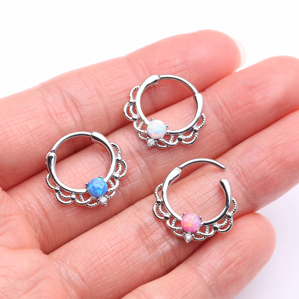 Fire Opal Sparkle Turan Clicker Hoop Ring - Image 3
