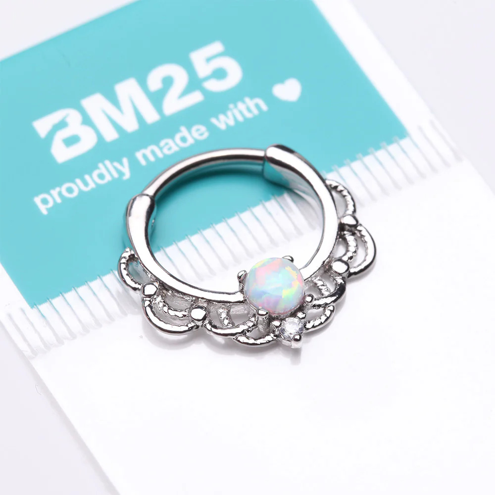 Fire Opal Sparkle Turan Clicker Hoop Ring - Image 4