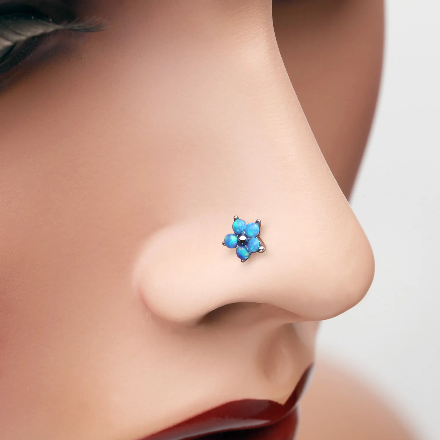Fire Opal Spring Flower Sparkle Nose Stud Ring - Image 2