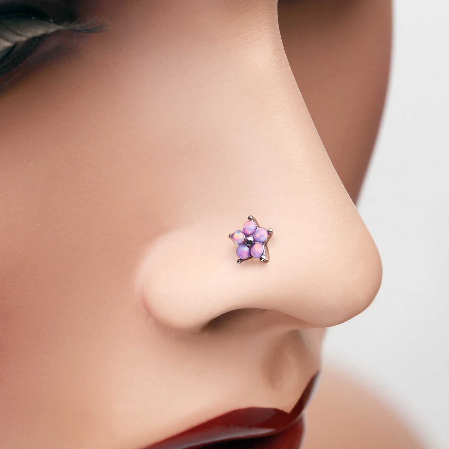 Fire Opal Spring Flower Sparkle Nose Stud Ring - Image 2