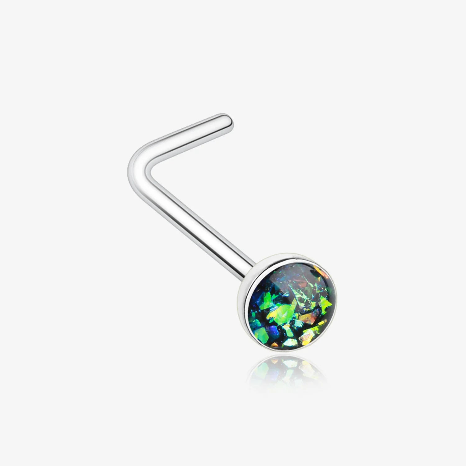 Fire Opal Steel L-Shaped Nose Ring