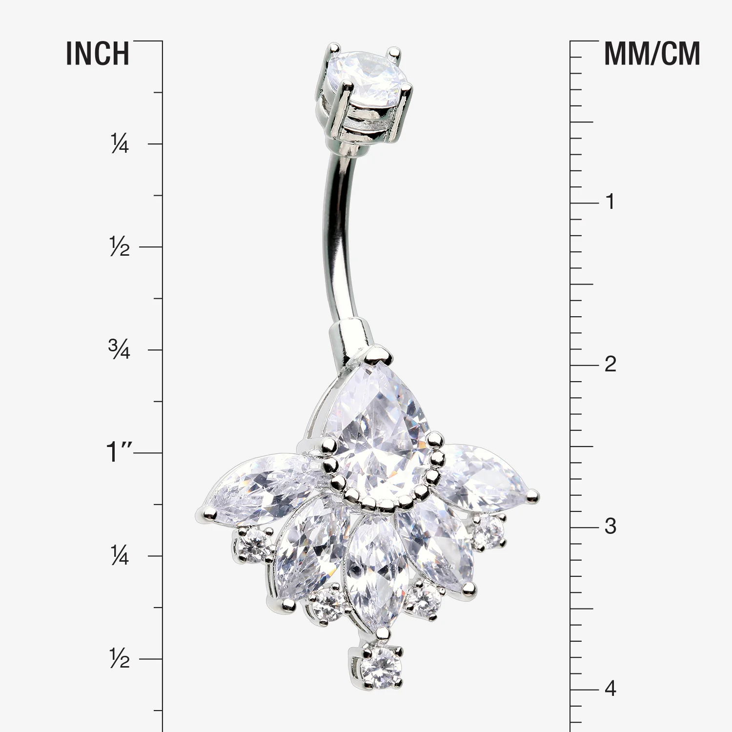 Floral Elegant Art Deco Sparkle Belly Button Ring - Image 2