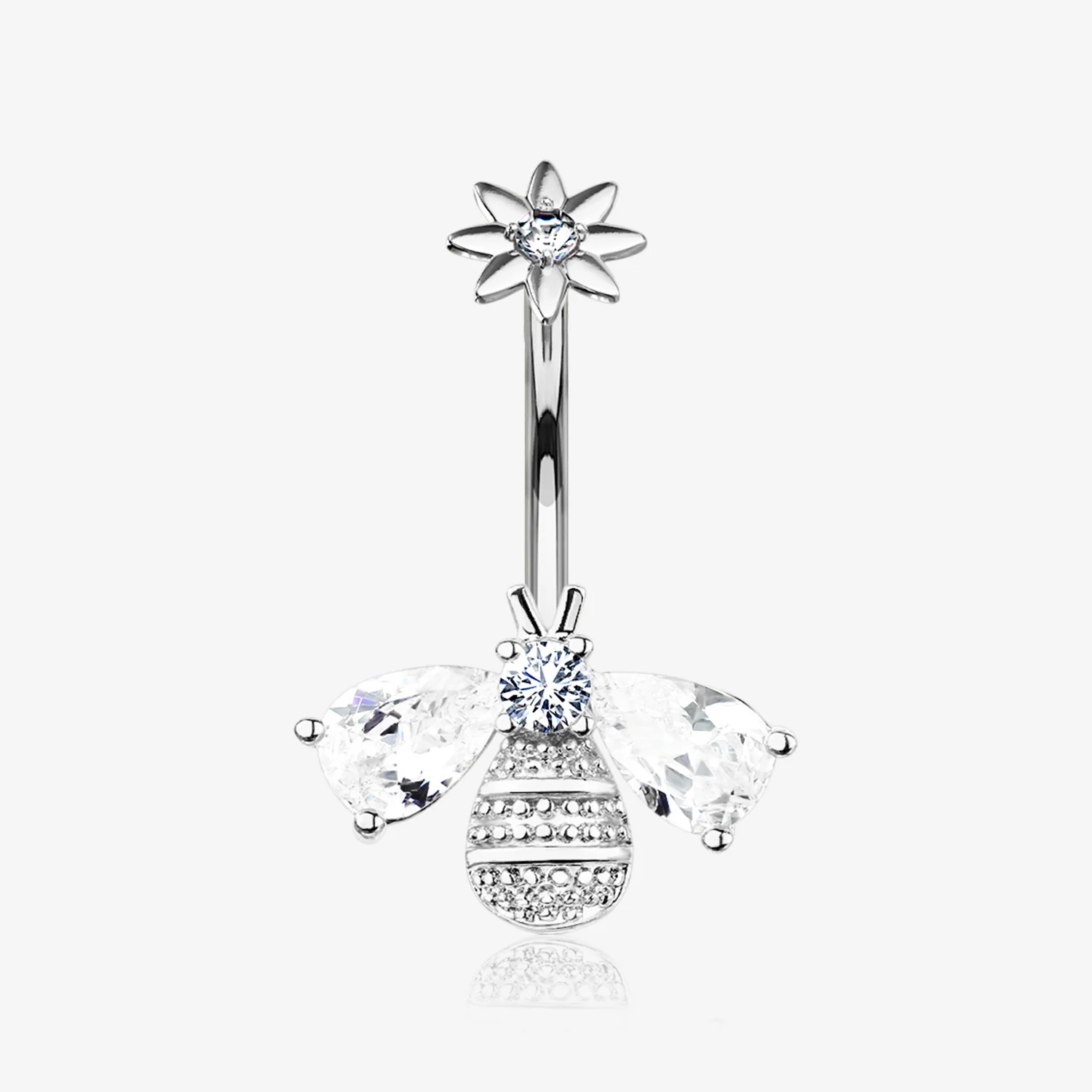 Flower Sparkle Honey Bee Internally Threaded Belly Button Ring