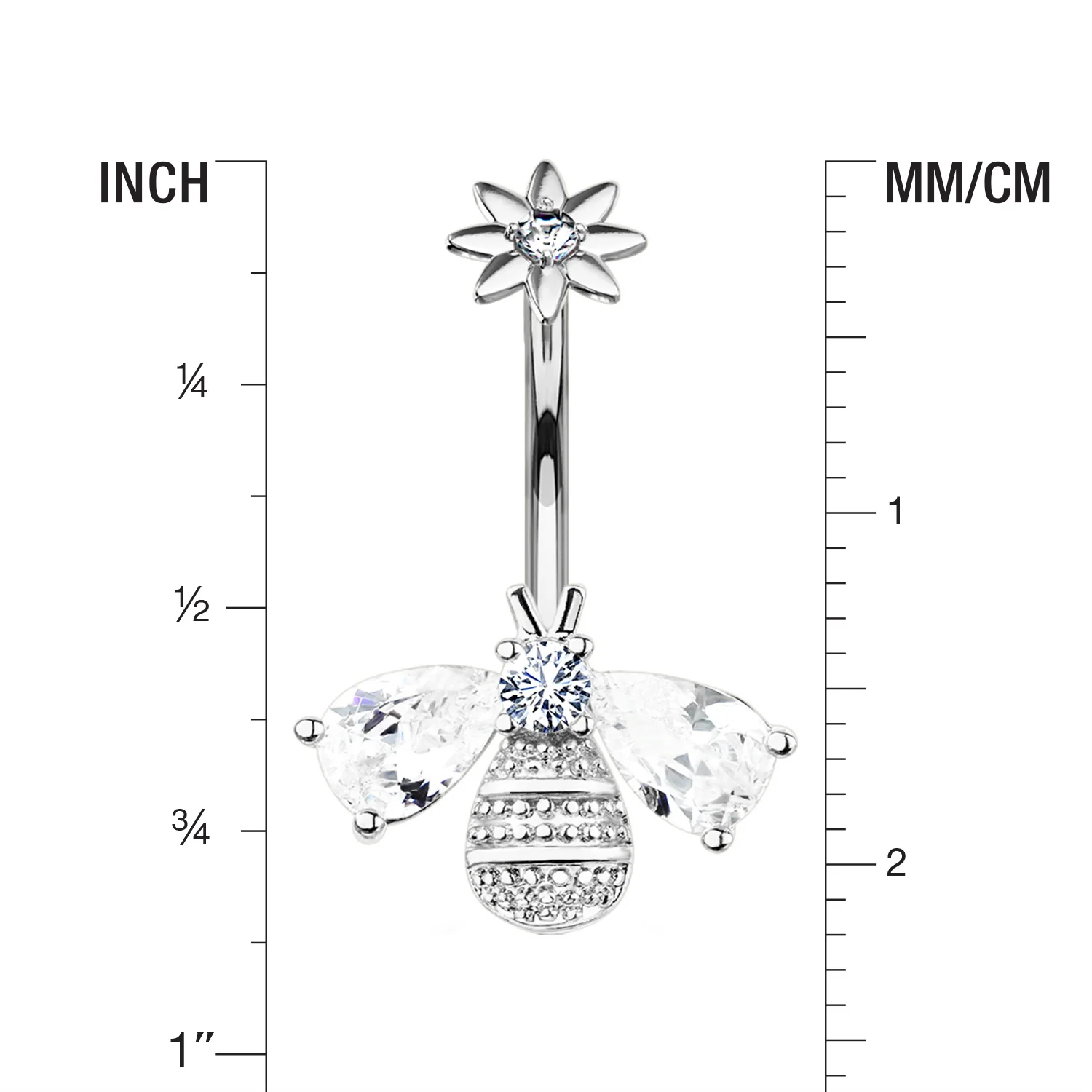 Flower Sparkle Honey Bee Internally Threaded Belly Button Ring - Image 2