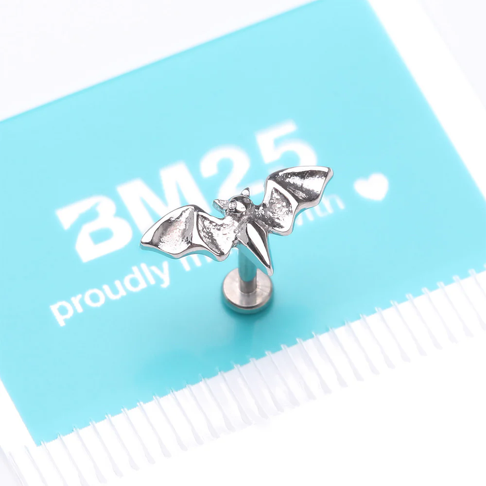 Flying Night Bat Internally Threaded Steel Flat Back Stud Labret - Image 4