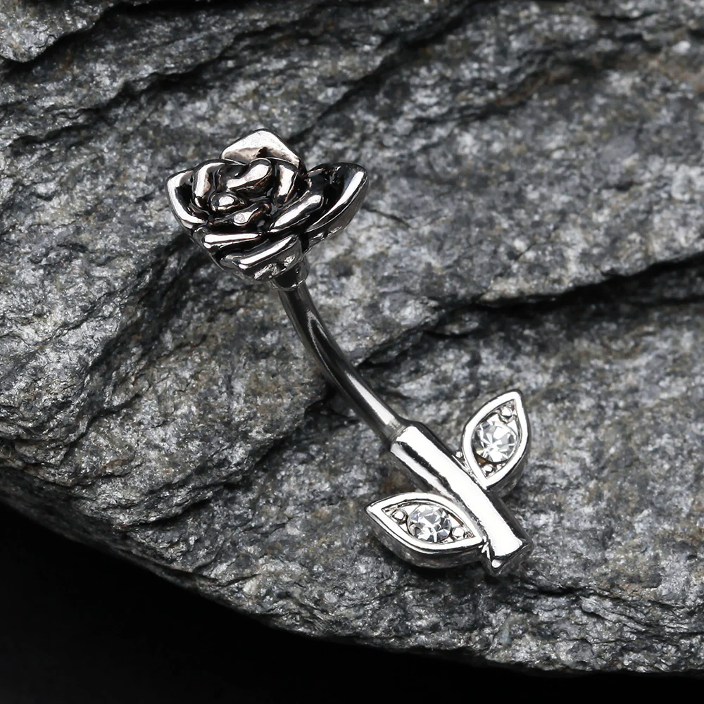Full Blossom Rose Belly Button Ring - Image 3