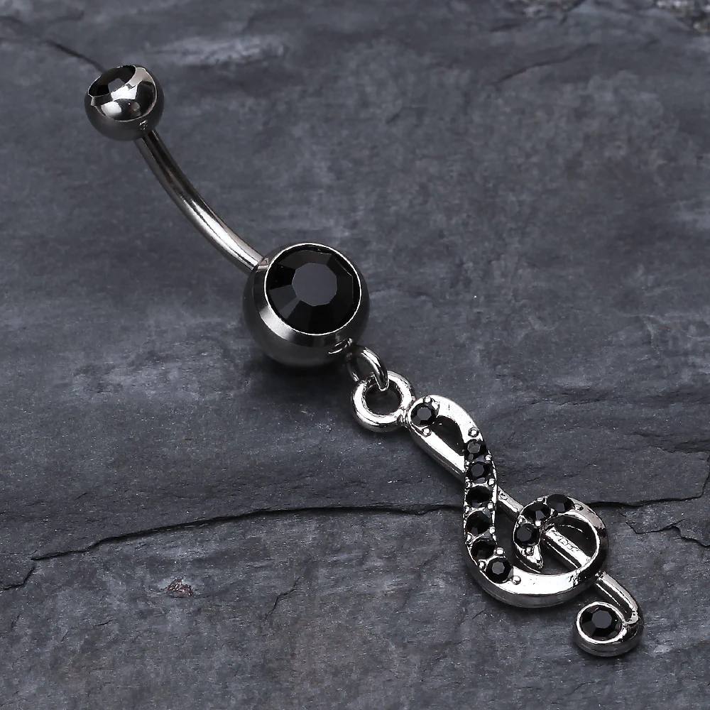 G Clef Music Note Sparkle Belly Ring - Image 3