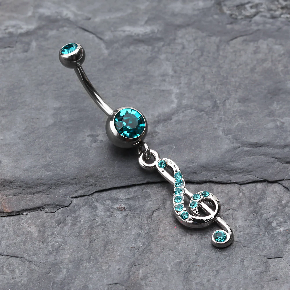 G Clef Music Note Sparkle Belly Ring - Image 3