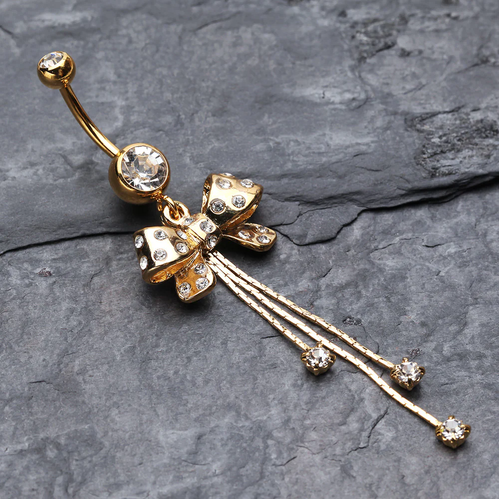 Glistening Bow-Tie Multi-Gem Belly Button Ring - Image 3
