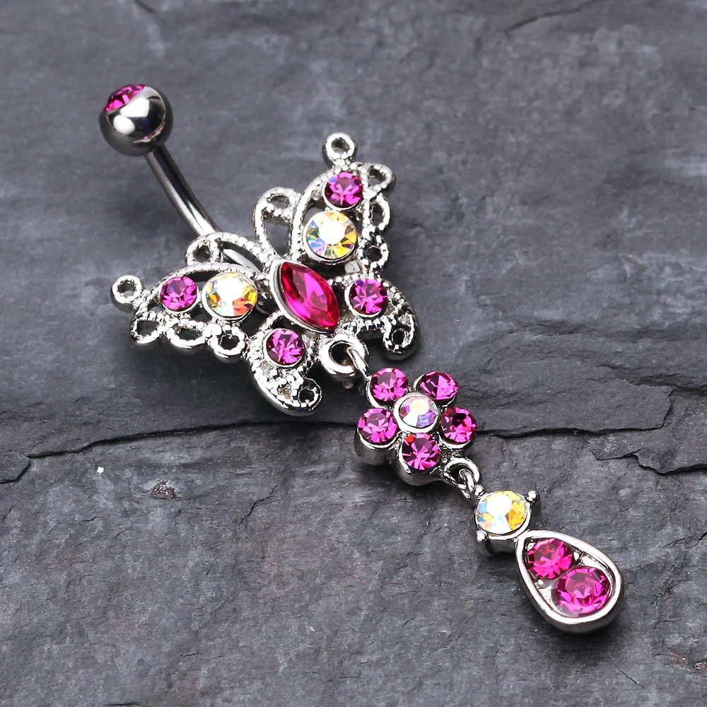 Glistening Butterfly Flower Belly Button Ring - Image 3