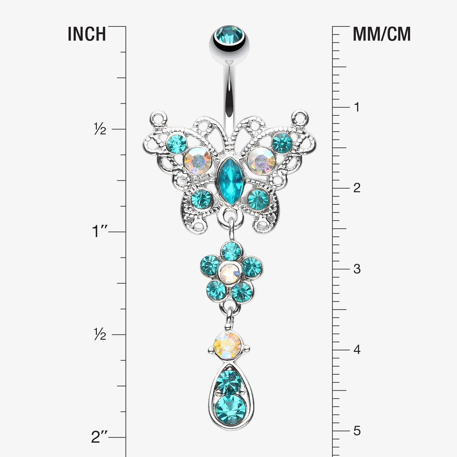 Glistening Butterfly Flower Belly Button Ring - Image 2