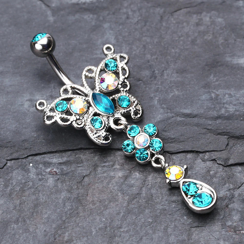 Glistening Butterfly Flower Belly Button Ring - Image 3