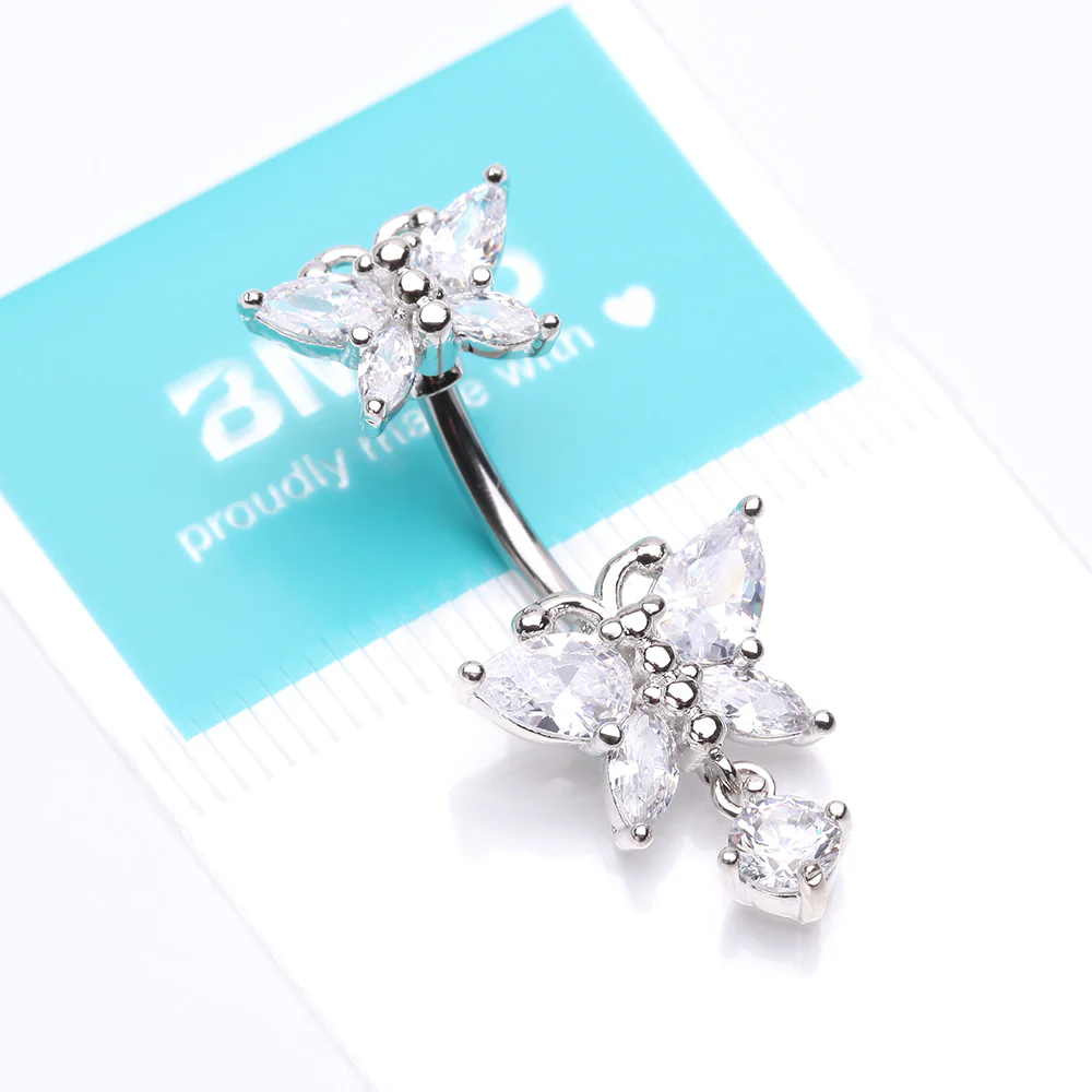 Glistening Butterfly Sparkle Duo Dangle Belly Button Ring - Image 5