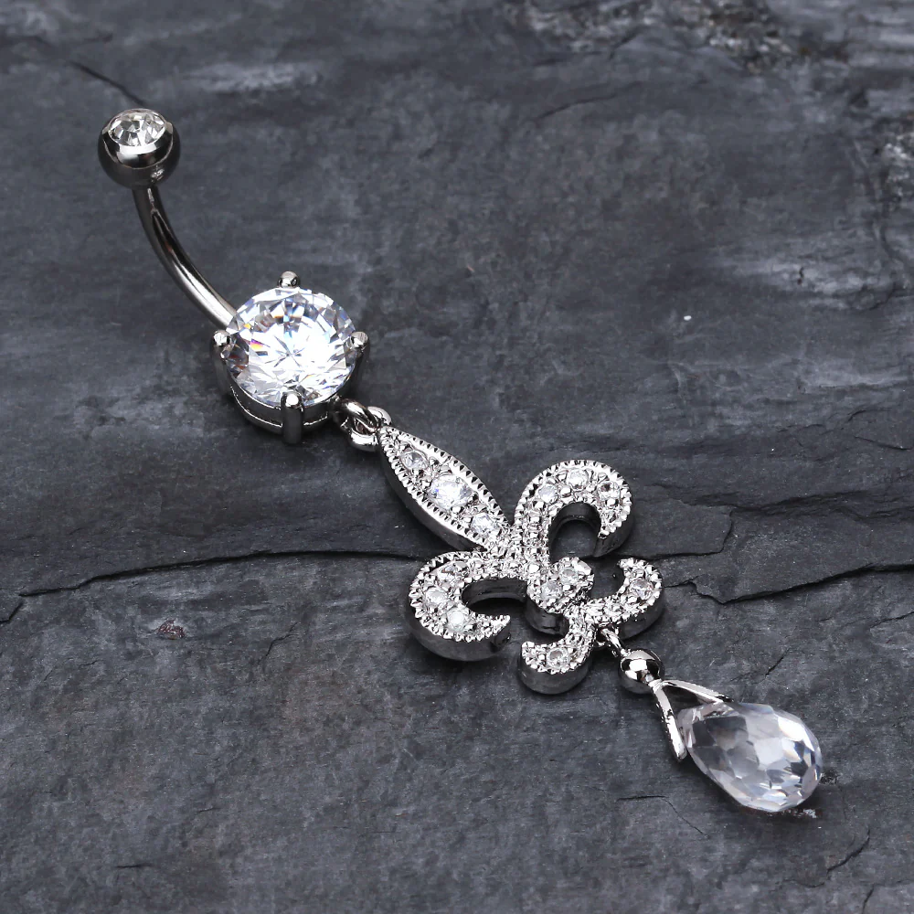 Glistening Fleur De Lis Belly Button Ring - Image 3