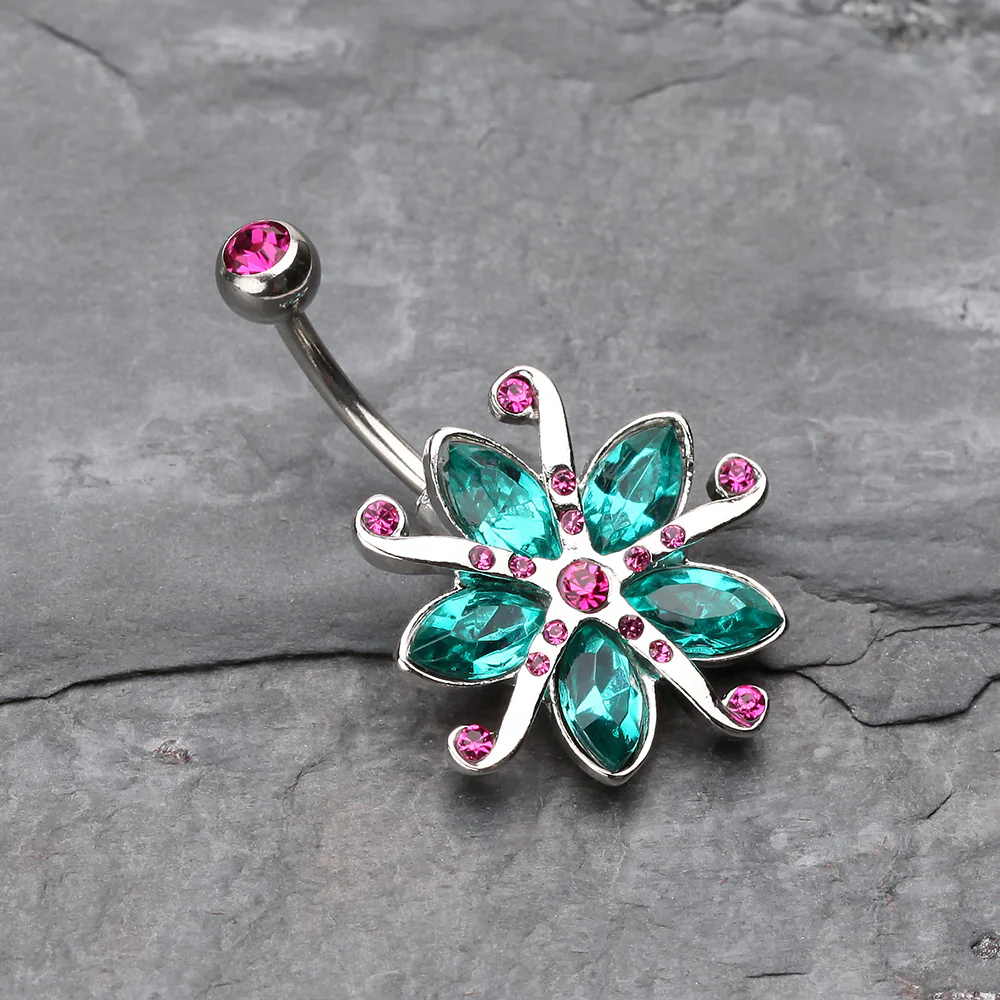 Glistening Lily Blossome Flower Belly Button Ring - Image 3