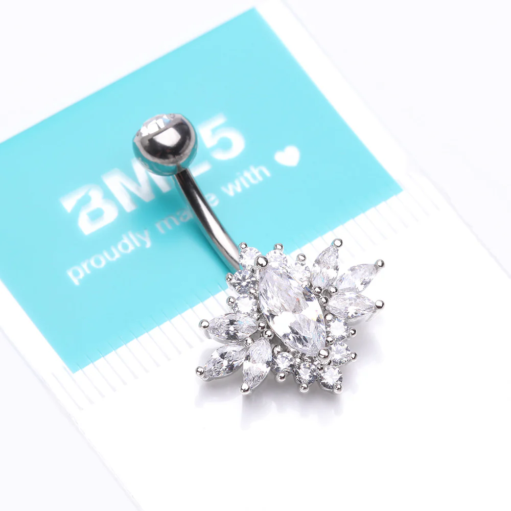 Glistening Marquise Flower Sparkle Belly Button Ring - Image 5