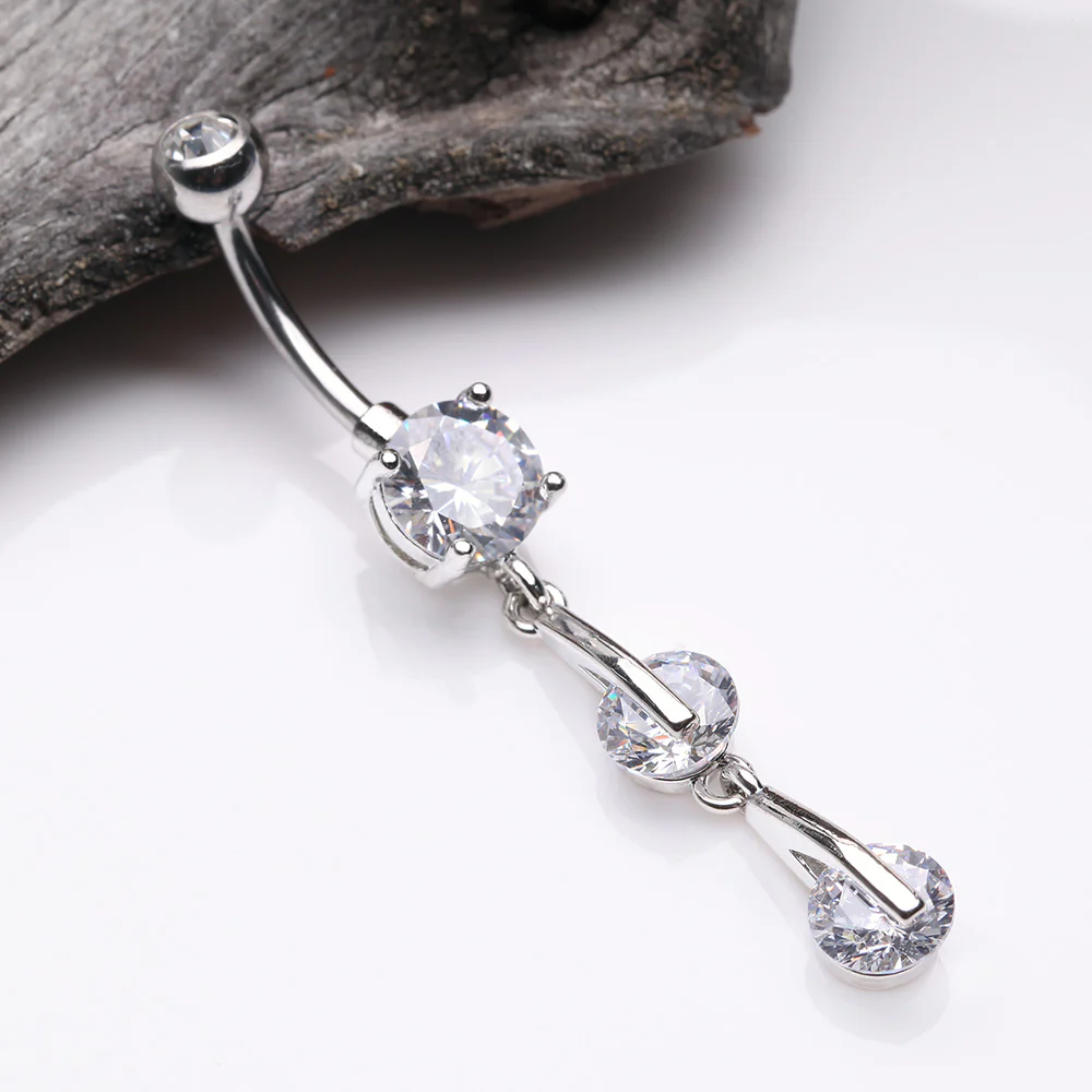 Glistening Sparkle Gem Droplets Belly Button Ring - Image 3