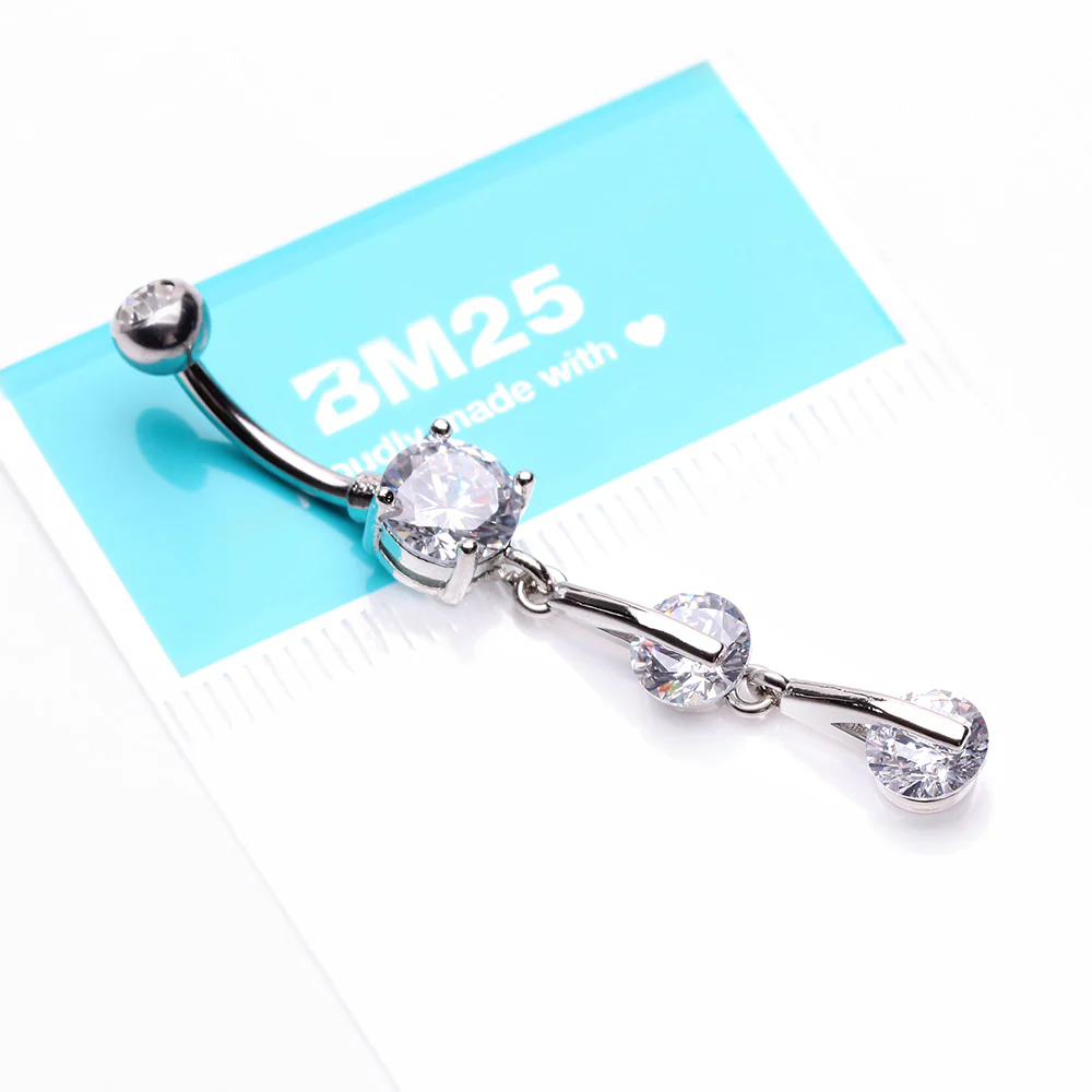 Glistening Sparkle Gem Droplets Belly Button Ring - Image 4